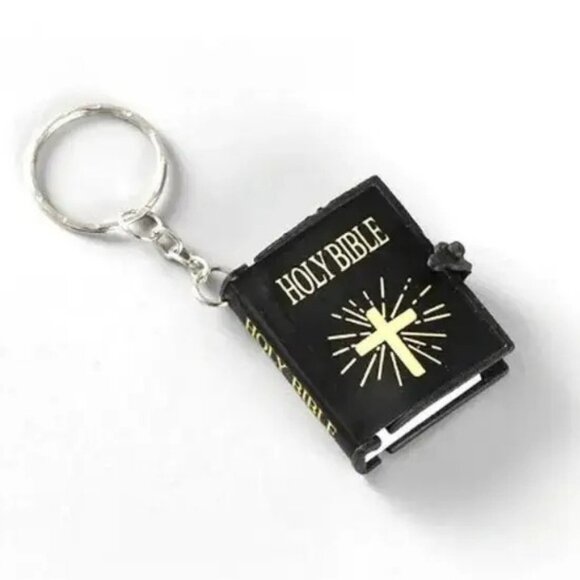 JESUS Bible & Cross Keychain Brushed Gold Metal - Picture 5 of 7